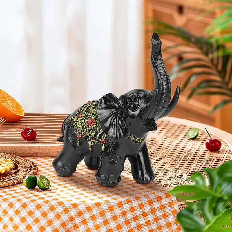 

Elephant Statue Black Lucky Elephant Figurines Ornament Home Decoration Exquisite Artistic Collectible Elephant Sculpture Shelf