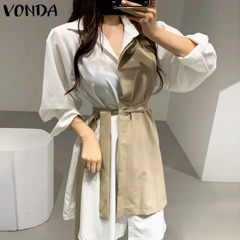 Women Shirt Dress VONDA 2022 Casual Long Sleeve Vestido Vintage Lapel Collar Patchwork Midi Dresses Oversized Robe Femme
Women Shirt Dress VONDA 2022 Casual Long Sleeve Vestido Vintage Lapel Collar Patchwork Midi Dresses Oversized Robe Femme