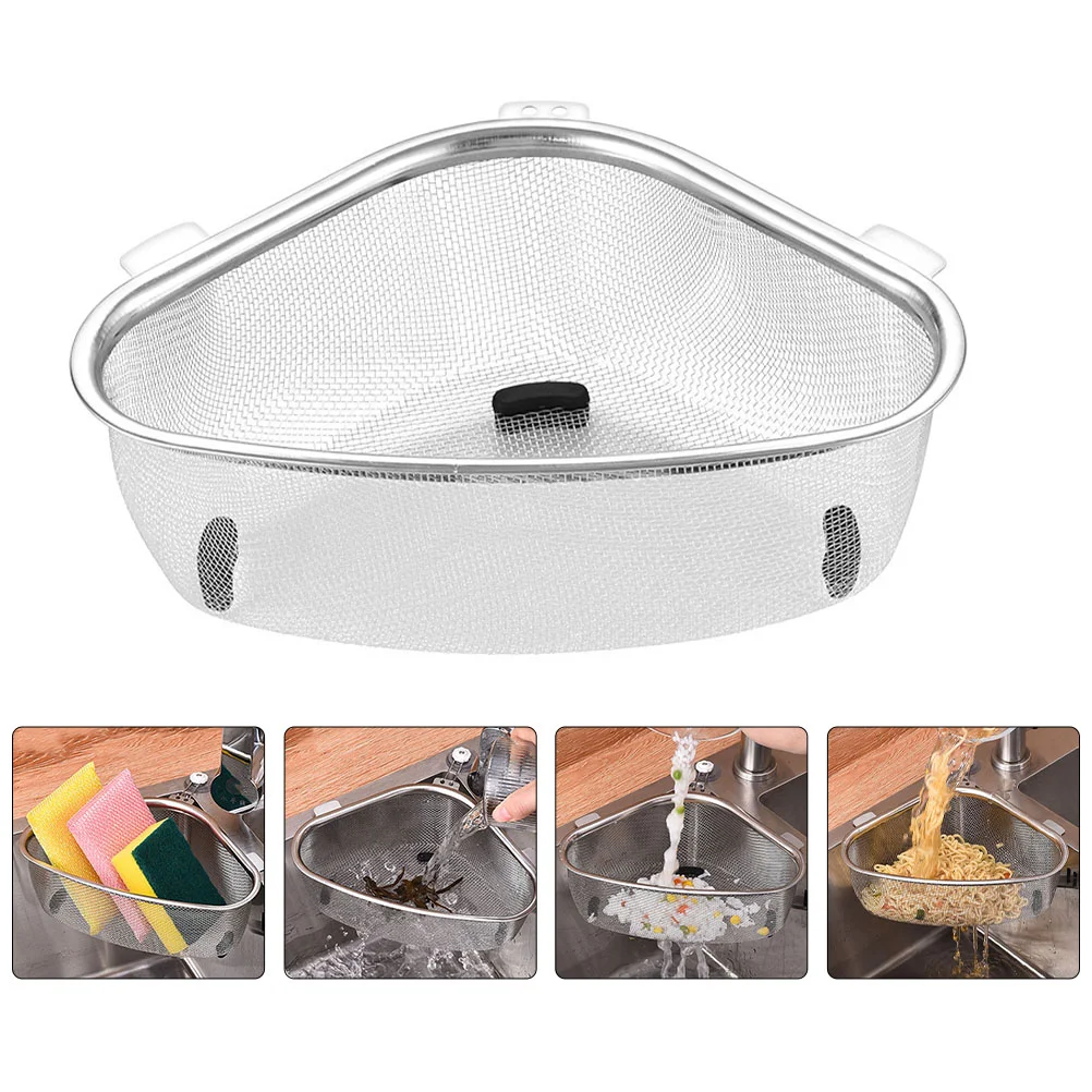 

Sink Colander Triangle Kitchen Strainer Stainless Steel Grip Handles Fine Mesh Strainer Straining Draining Rinsing