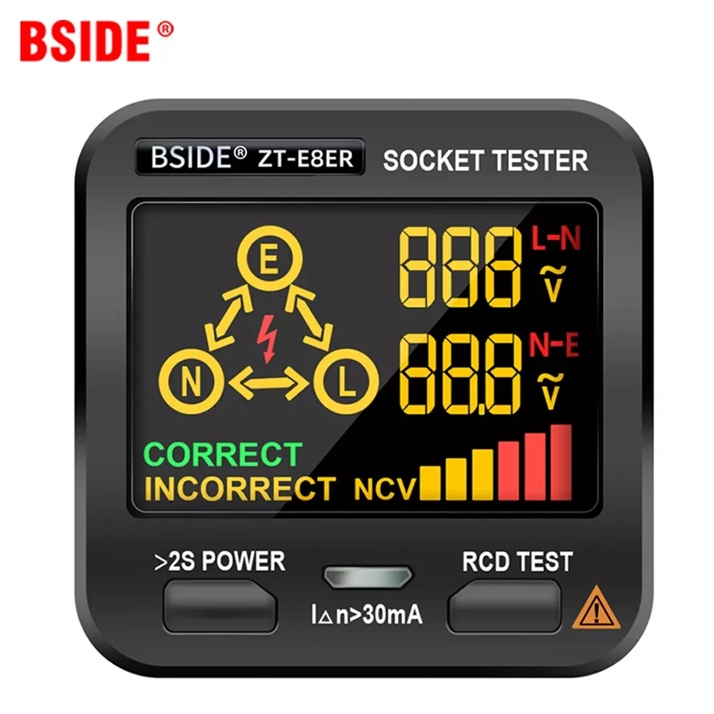 BSIDE Digital Socket Tester Smart Voltage Detector RCD GFCI NCV Test Large display Outlet checker EU US UK Plug Ground Zero Line
BSIDE Digital Socket Tester Smart Voltage Detector RCD GFCI NCV Test Large display Outlet checker EU US UK Plug Ground Zero Line