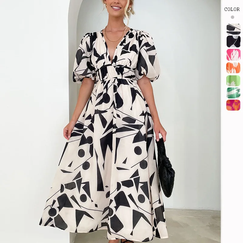 Wepbel Summer Maxi Dress Floral Printed Short Sleeve V-neck Cinched Swing Dress Women's Printed Wear Slim Fits Bohe Dress
Wepbel Summer Maxi Dress Floral Printed Short Sleeve V-neck Cinched Swing Dress Women's Printed Wear Slim Fits Bohe Dress