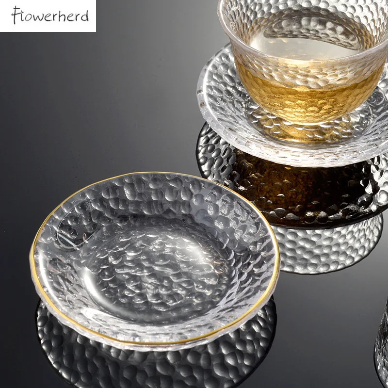 

New Gongfu Tea Tray Round Insulated Glass Tea Mat Saucer Teaware Creative Kung Fu Tea Set Cup Holder Phnom Penh Saucer