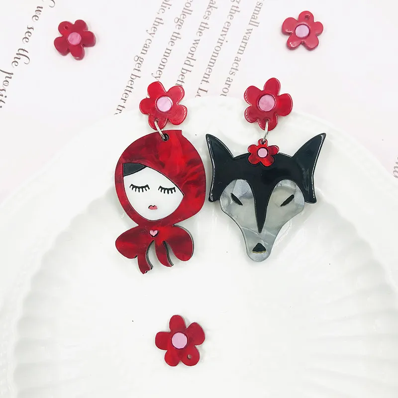 Cartoon Asymmetric Women Earrings Wolf and Little Red Riding Hood Pattern Acrylic Jewelry Girls Party Unique Decoration
Cartoon Asymmetric Women Earrings Wolf and Little Red Riding Hood Pattern Acrylic Jewelry Girls Party Unique Decoration