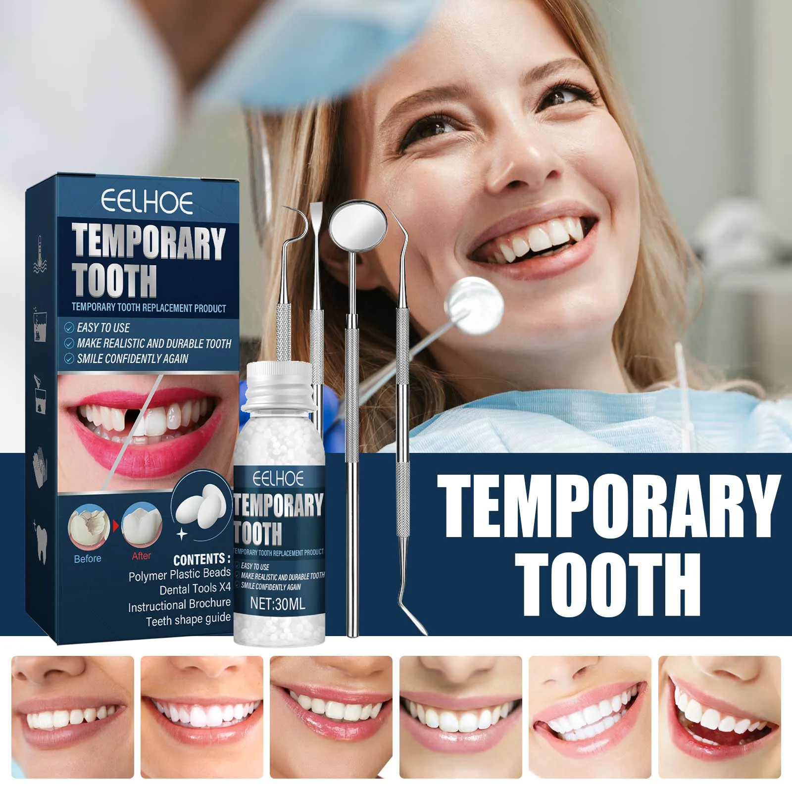 

EELHOE Dental Filling Kit, Plastic Teether, Temporary Filling of Missing and Broken Teeth, Tooth Repair to Fill Tooth Gaps