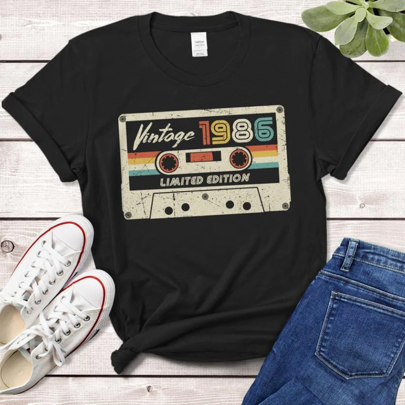 Vintage 1986 T-shirts Womens Funny Short Sleeves For Females Cotton Summer Tees Tops For Retro Lovers Ladies Clothing
Vintage 1986 T-shirts Womens Funny Short Sleeves For Females Cotton Summer Tees Tops For Retro Lovers Ladies Clothing