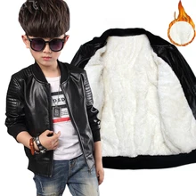 2-12Y Faux Leather Winter Boys Jacket Fashion Thick Plus Velvet Warming Anti-stain Outerwear For Kids Cold Protection Clothes