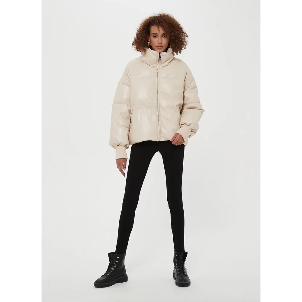 PB&ZA Women's Winter Jacket Faux Leather Cotton Padded Parka Beige Stand Collar Casual Loose Zipper Clothes Warm Female Outwear
PB&ZA Women's Winter Jacket Faux Leather Cotton Padded Parka Beige Stand Collar Casual Loose Zipper Clothes Warm Female Outwear