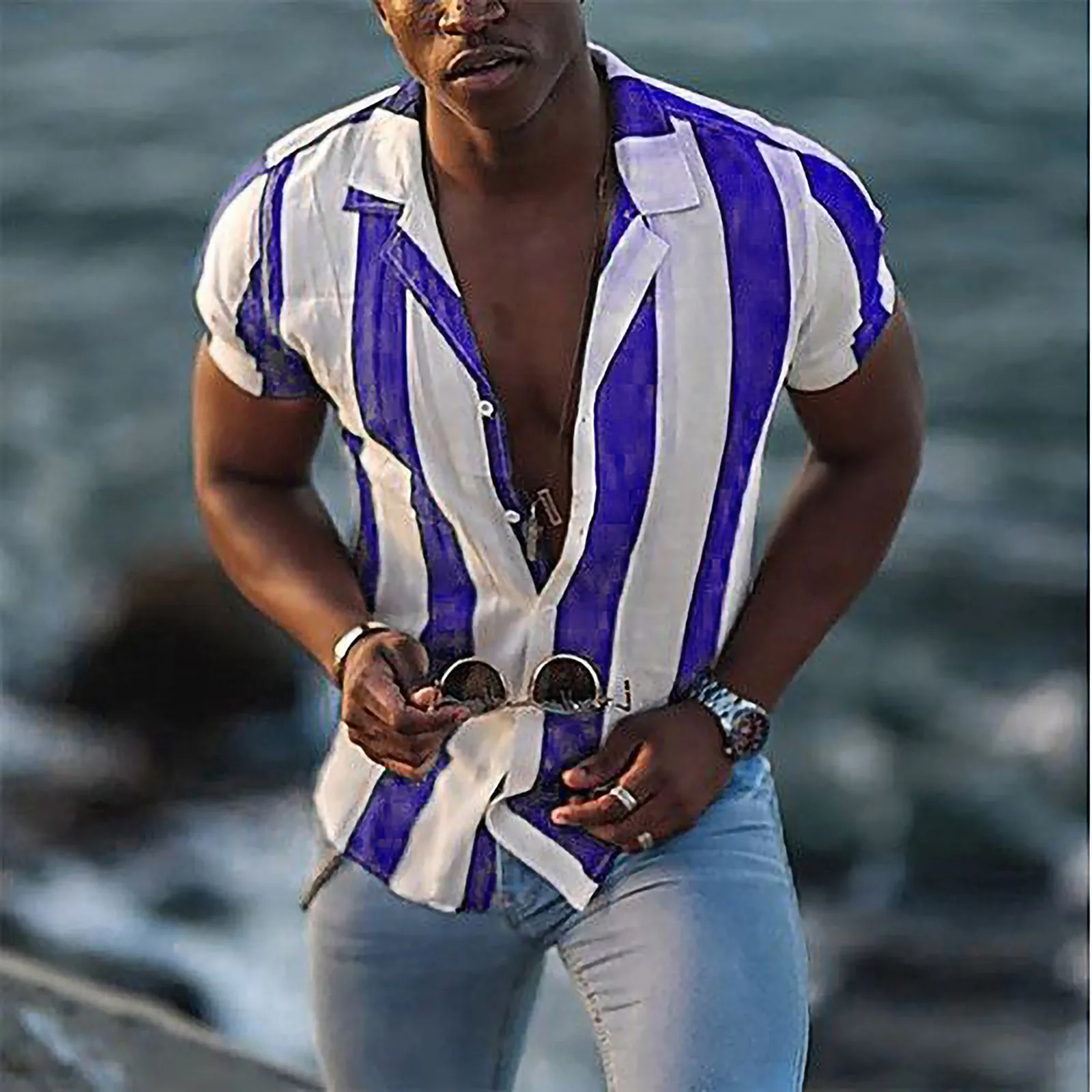 Mens Fashion T-shirts Summer Hawaiian Casual Shirt Blouse Male Striped Print Ethnic Short Sleeve Casual Shirts
Mens Fashion T-shirts Summer Hawaiian Casual Shirt Blouse Male Striped Print Ethnic Short Sleeve Casual Shirts
