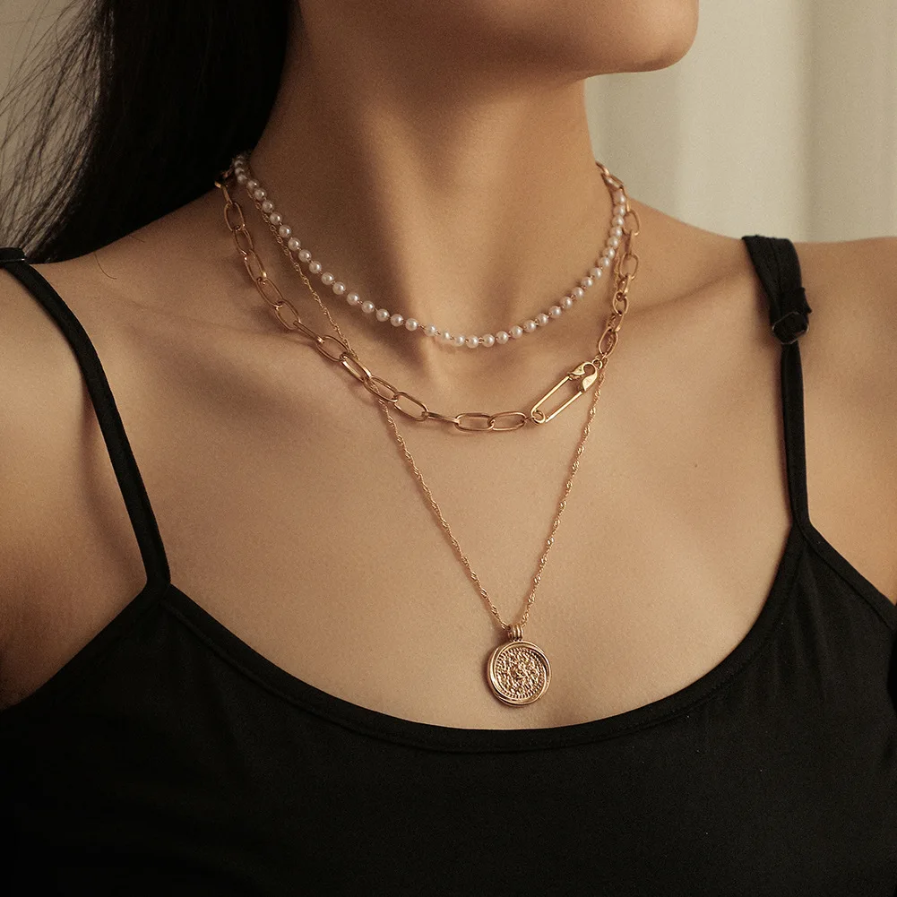 Multilayer Necklace Woman Pearl Chain Pin Disc Pendant Multilayer Clavicle Chain Punk High Street Accessories Dropshipping
Multilayer Necklace Woman Pearl Chain Pin Disc Pendant Multilayer Clavicle Chain Punk High Street Accessories Dropshipping