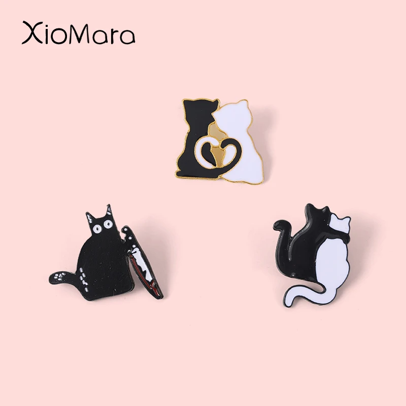 Love Cat Enamel Pin Custom Black And White Hug Lovers Dagger Bloodstain Tail Brooches Bag Lapel Gothic Badges Jewelry Gifts
Love Cat Enamel Pin Custom Black And White Hug Lovers Dagger Bloodstain Tail Brooches Bag Lapel Gothic Badges Jewelry Gifts