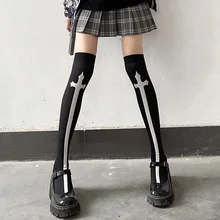 Japanese Harajuku Long Socks Festival Party Cross Cosplay Black Stockings Dark Gothic Y2K Knee Thigh Socks for Womens Skirts