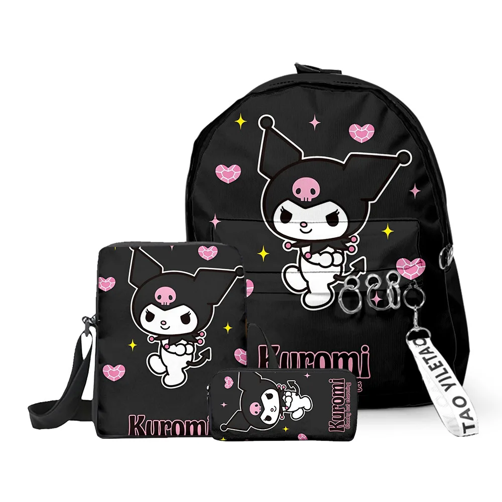 3D New 3PC-Set Printing Peripheral Kuromi Kuromi Schoolbag Student Two-dimensional Anime Cartoon School Bag Mochila
