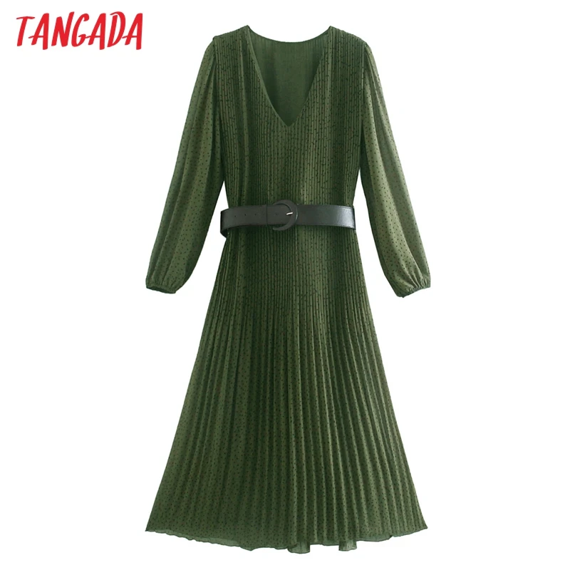 Tangada 2021 Fashion Women Green Dots Print Pleated Chiffon Dress with Belt Long Sleeve High Street Ladies Midi Dress CE121
Tangada 2021 Fashion Women Green Dots Print Pleated Chiffon Dress with Belt Long Sleeve High Street Ladies Midi Dress CE121