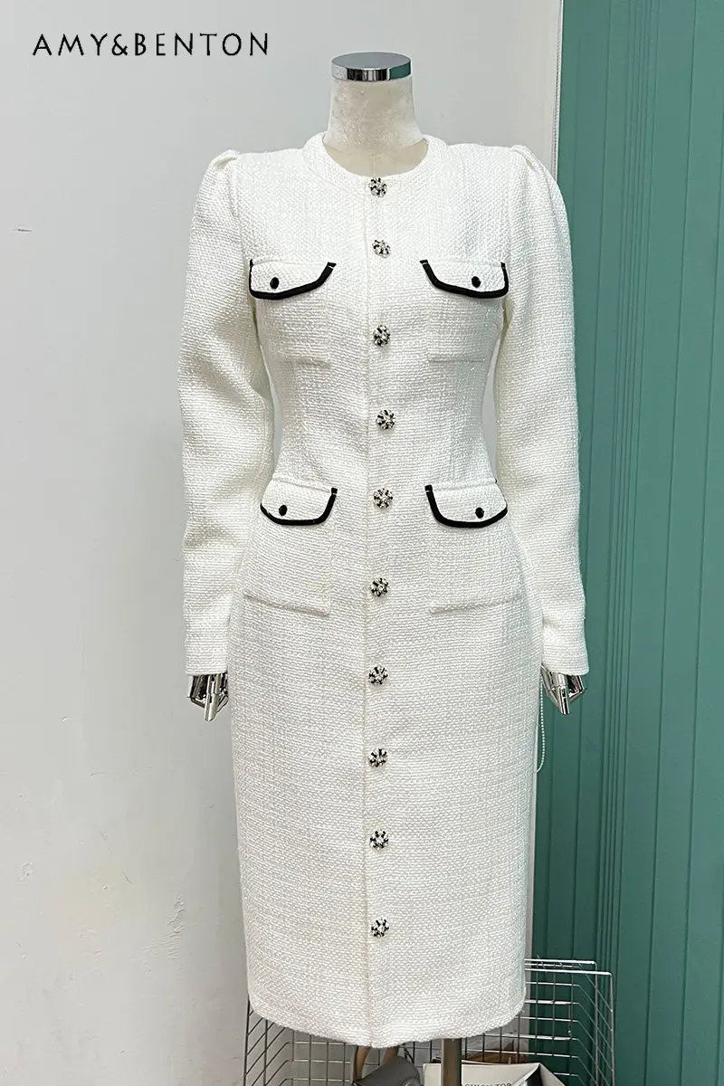 Autumn New European Station Woven Round Neck Double Breasted Slimming Waist Dress Women's Elegant Long Sleeve Mid-length Dress
Autumn New European Station Woven Round Neck Double Breasted Slimming Waist Dress Women's Elegant Long Sleeve Mid-length Dress