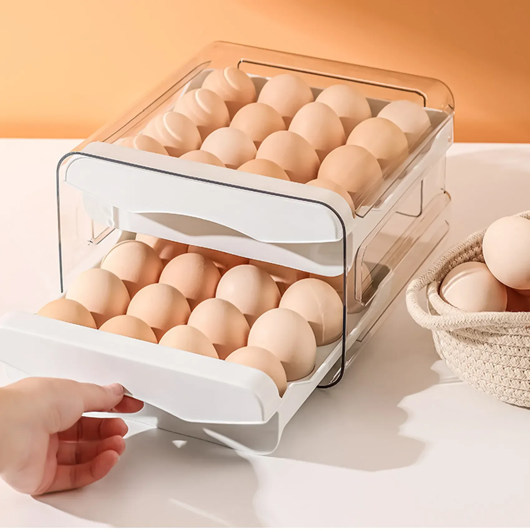 Refrigerator Storage 2-layer Egg Plastic Storage Clear Egg Holder Drawer for Holder Organizer Type Stackable Bins Fridger Egg
Refrigerator Storage 2-layer Egg Plastic Storage Clear Egg Holder Drawer for Holder Organizer Type Stackable Bins Fridger Egg