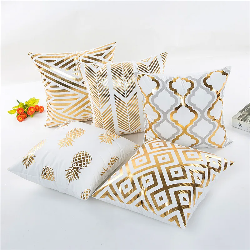 

Luxury Gold Bronzing Simple Cushion Pillow Nordic Geometric Gold Stamping Pillowcase Sofa Bed Livingroom Decor Throw Pillows