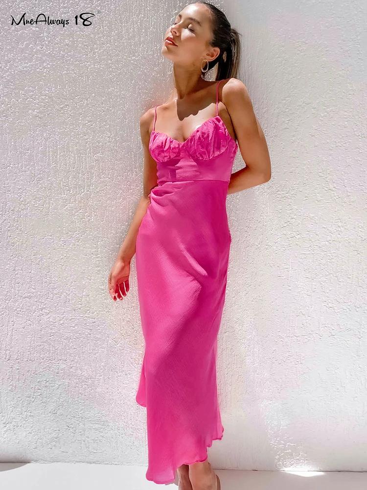 Mnealways18 Sleeveless Pink Dress Women High Waist Spaghetti Strap Long Sundress Ladies Loose A-Line Satin Corset Dress Summer
Mnealways18 Sleeveless Pink Dress Women High Waist Spaghetti Strap Long Sundress Ladies Loose A-Line Satin Corset Dress Summer