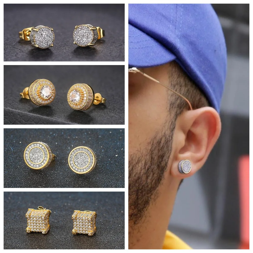 Luxury Zircon Inlaid Round Earrings for Men Hip Hop Punk Geometric Square Ear Stud Female and male Accessory Charm Jewelry Gifts
Luxury Zircon Inlaid Round Earrings for Men Hip Hop Punk Geometric Square Ear Stud Female and male Accessory Charm Jewelry Gifts