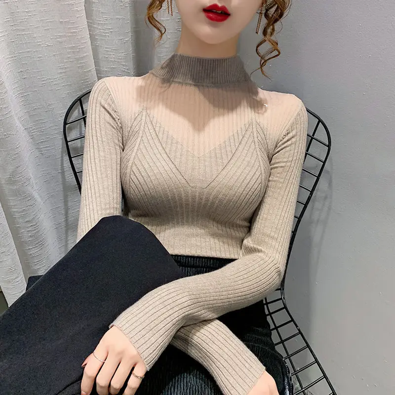 Half High Collar Hollowed Out Mesh Knitting Blouse Autumn Winter New Korean Long Sleeve Sweatersolid Color Women's Top
Half High Collar Hollowed Out Mesh Knitting Blouse Autumn Winter New Korean Long Sleeve Sweatersolid Color Women's Top