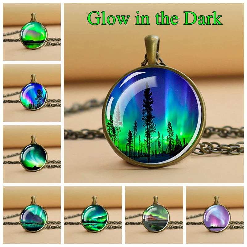 

Northern Lights Creative Glass Crystal Luminous Necklace Pendant Glowing Necklace Glow In Dark Jewelry Astronomy Gift