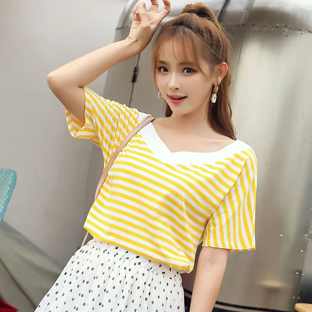 2022 V Neck Striped Knitted Tee Shirt Korean Short Sleeve Women T Shirt Summer Top Tshirt Woman Clothes T-Shirt Poleras Mujer
2022 V Neck Striped Knitted Tee Shirt Korean Short Sleeve Women T Shirt Summer Top Tshirt Woman Clothes T-Shirt Poleras Mujer