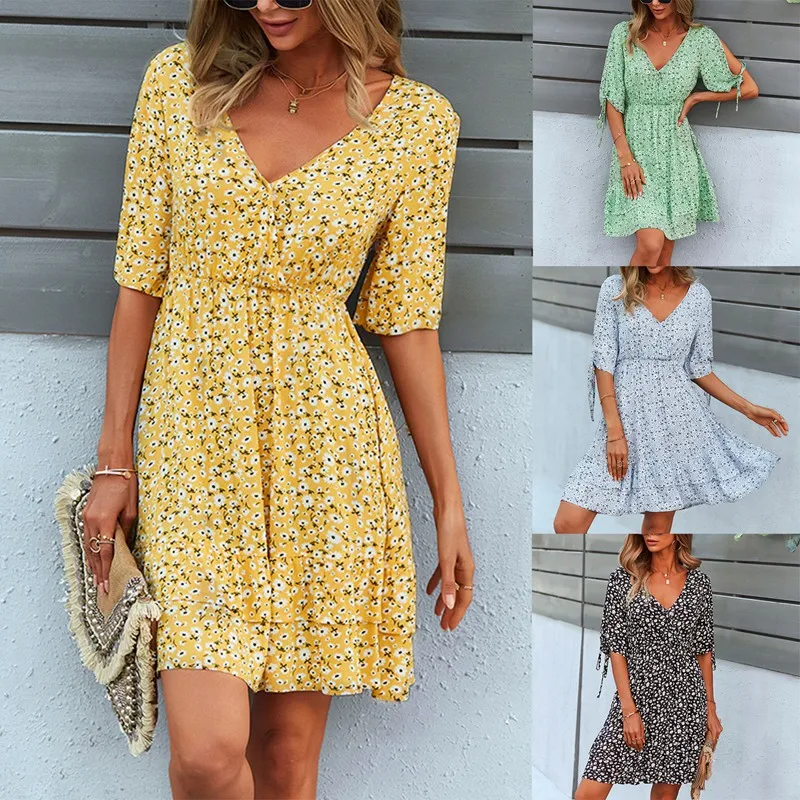 Women's Summer Tunic Dress V Neck Half Sleeves Floral Print Elegant Casual Flowy Mini Dress
Women's Summer Tunic Dress V Neck Half Sleeves Floral Print Elegant Casual Flowy Mini Dress
