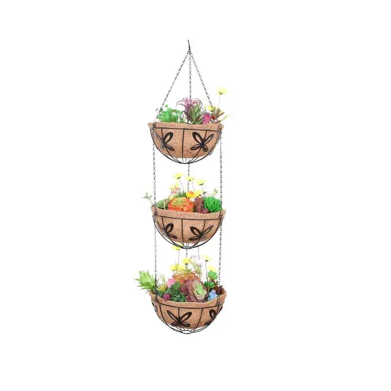 Hanging Coconut Vegetable Flower Pots 3-tier Coconut Palm Hanging Iron Art Basket Liners Planter With Chain Decor For Garden
Hanging Coconut Vegetable Flower Pots 3-tier Coconut Palm Hanging Iron Art Basket Liners Planter With Chain Decor For Garden