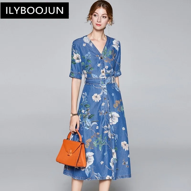 Women Summer Elegant V-neck Denim Dress Festa High Quality Vintage Party Robe Femme Floral Designer Office Vestidos
Women Summer Elegant V-neck Denim Dress Festa High Quality Vintage Party Robe Femme Floral Designer Office Vestidos