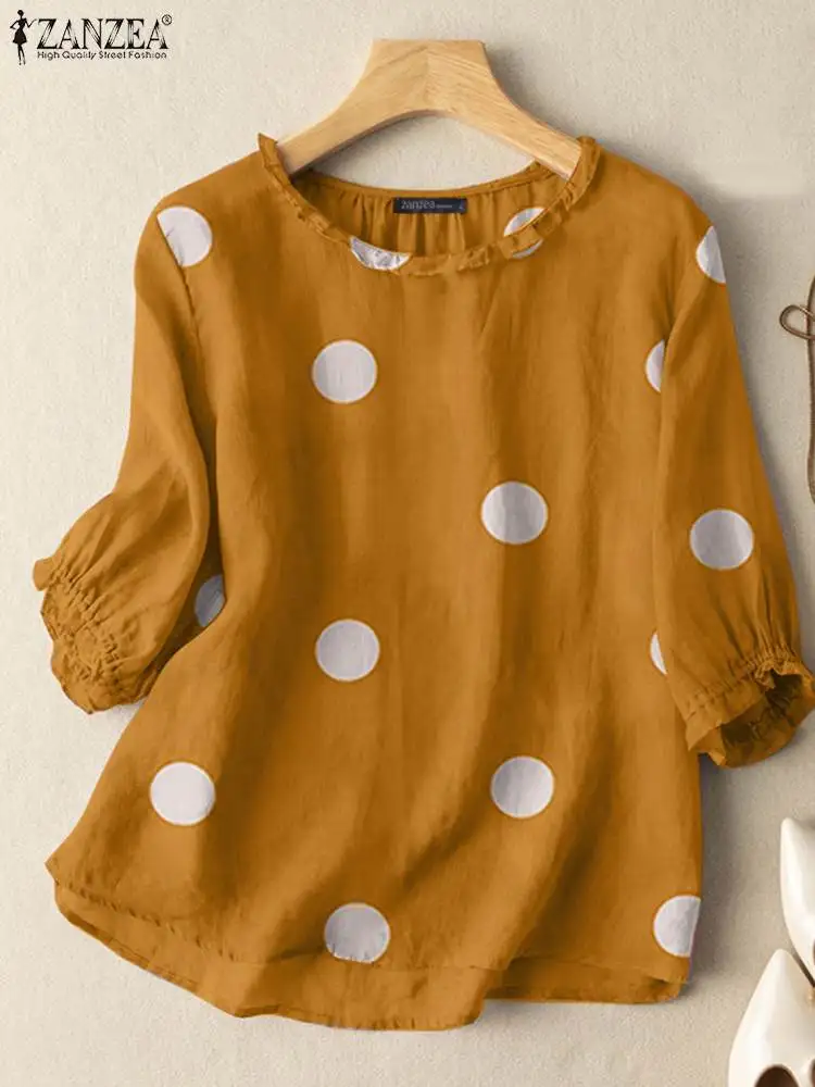 ZANZEA Casual Elegant Holiday Blouse Summer Polka Dots Printed Blouses Women O-Neck 3/4 Sleeve Ruffles Shirt Bohemian Beach Tops
ZANZEA Casual Elegant Holiday Blouse Summer Polka Dots Printed Blouses Women O-Neck 3/4 Sleeve Ruffles Shirt Bohemian Beach Tops