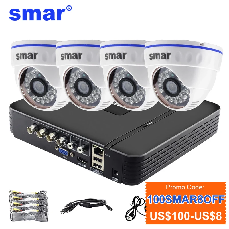 

Smar 4CH 1080N 5 in 1 AHD DVR Kit 4PCS 720P/1080P IR AHD Camera Kit CCTV System Indoor Dome Security Surveillance Set