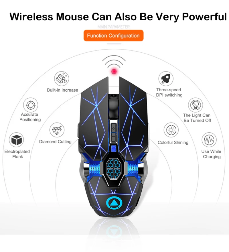 

2.4G USB 1600Dpi Optical Ergonomic Mouse Gamer Desktop Gaming Mouse Rechargeable Wireless Silent Mouse LED Backlit