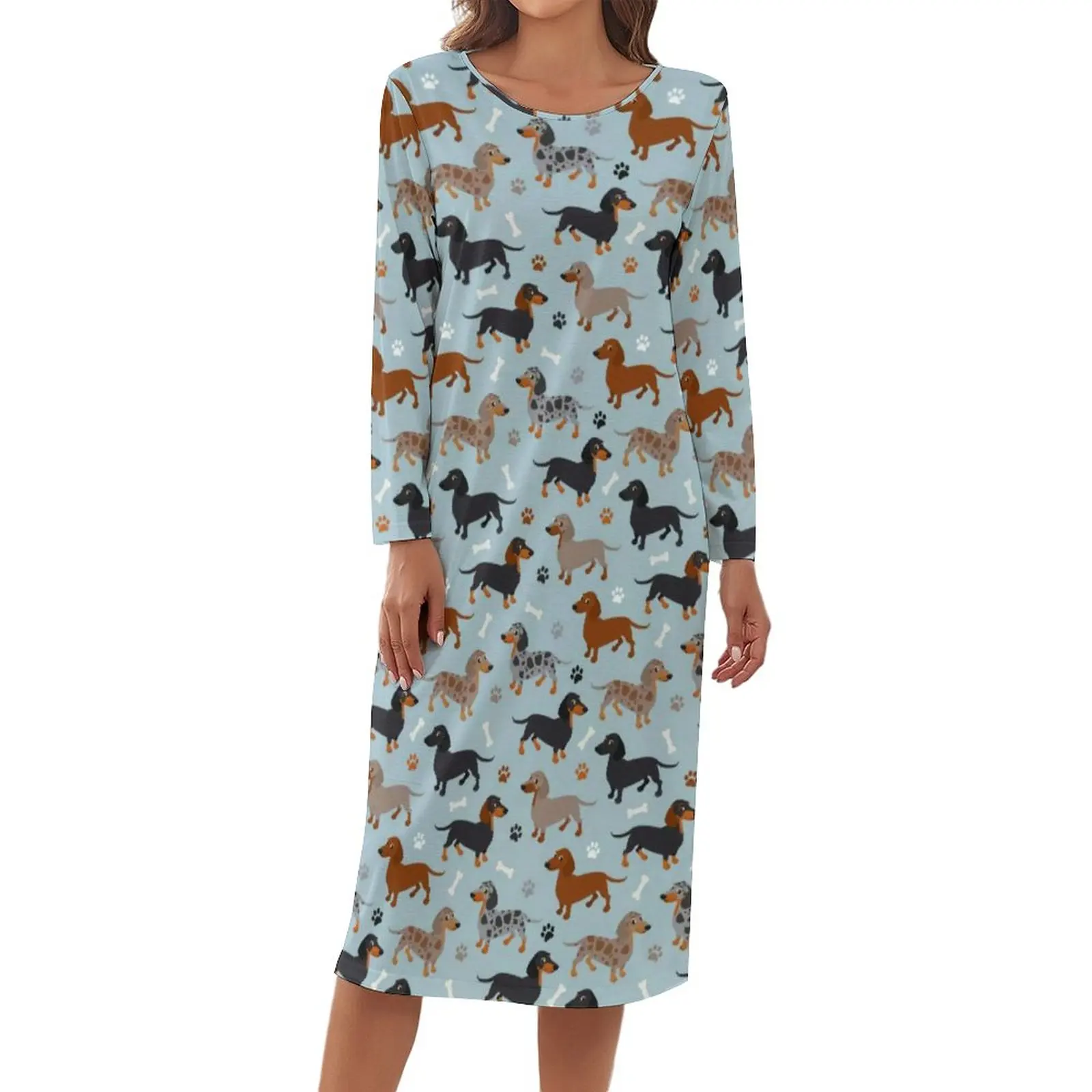 Dog Print Pajamas Lady Dachshund Paws and Bones Sleep Dresses Autumn Long Sleeves Retro Sleepwear Round Neck Printed Pajama
Dog Print Pajamas Lady Dachshund Paws and Bones Sleep Dresses Autumn Long Sleeves Retro Sleepwear Round Neck Printed Pajama