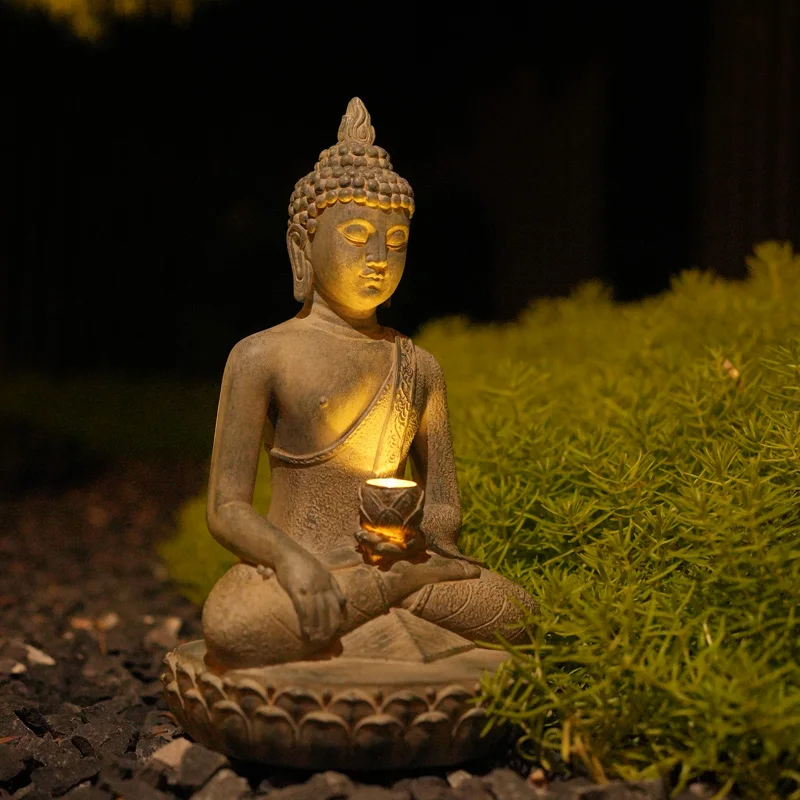 

Статуя Будды на солнечной батарее, китайский бонсай дзен из смолы, уличное украшение для сада, внутреннего двора, газона, комнатное украшени...
