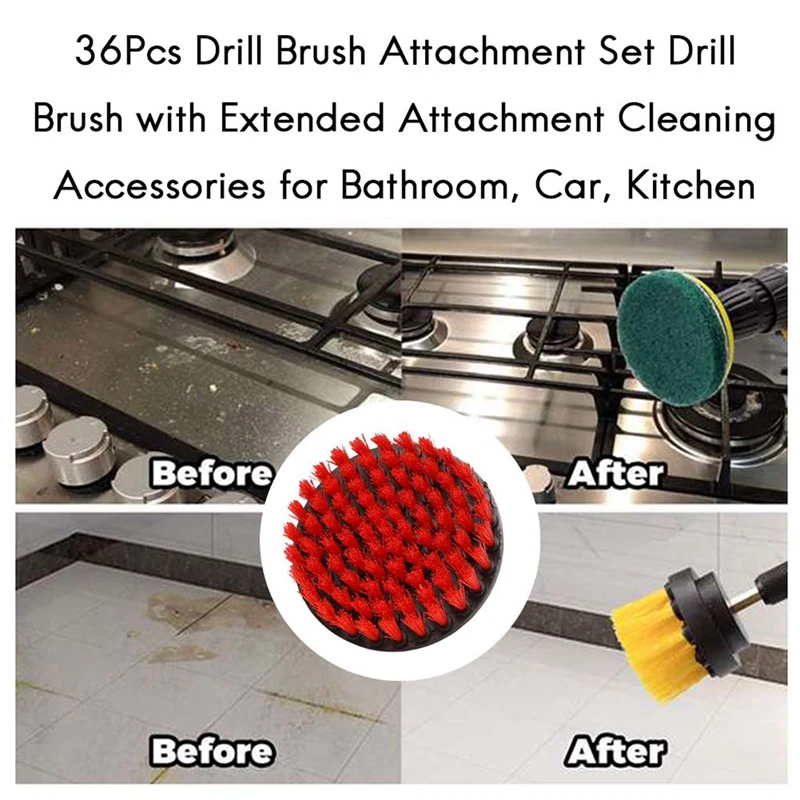 36Pcs Drill Brush Attachment Set Drill Brush With Extended Attachment Cleaning Accessories For Bathroom, Car, Kitchen
36Pcs Drill Brush Attachment Set Drill Brush With Extended Attachment Cleaning Accessories For Bathroom, Car, Kitchen