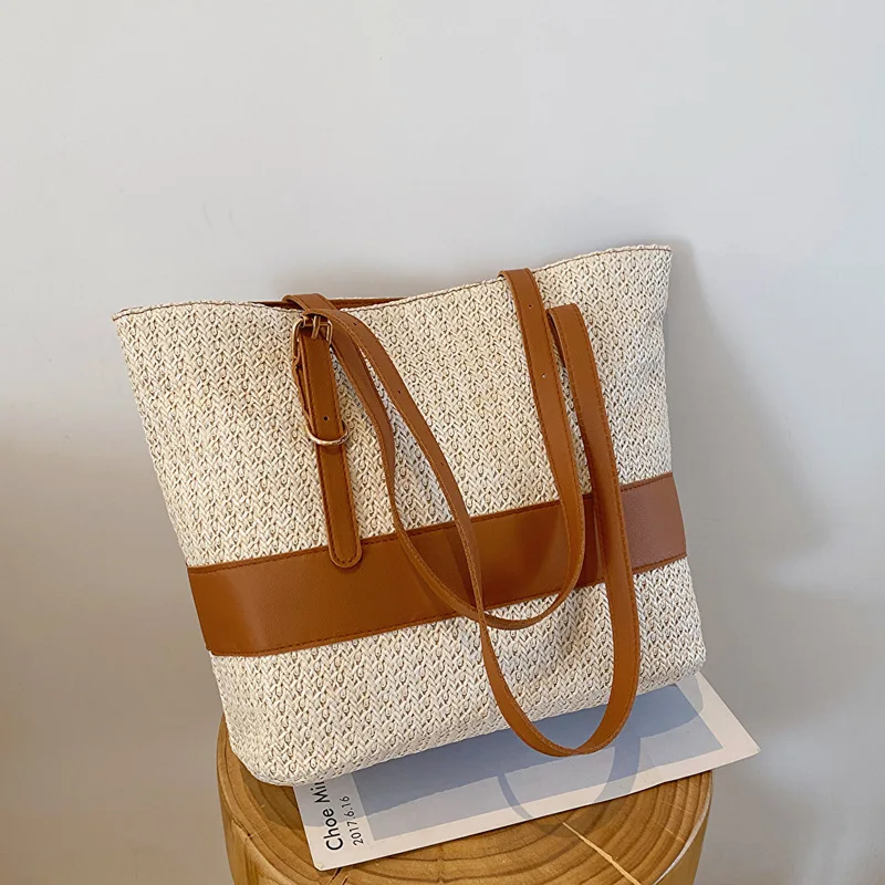 

2023 Summer New Leisure Woven Bag Women's Grass Weaving Fresh and Sweet Large Capacity One Shoulder Tote Bag Women