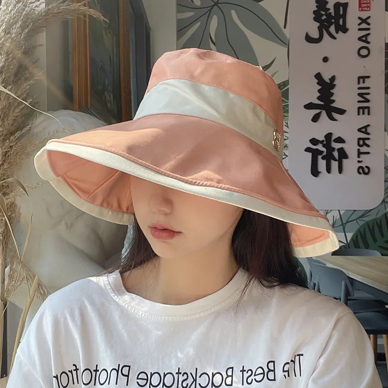 

2022 Large-brimmed Bucket Hat Summer Outdoor Sunscreen Sunshade Sun Hats Anti-ultraviolet Japanese Solid Color Basin Cap Women