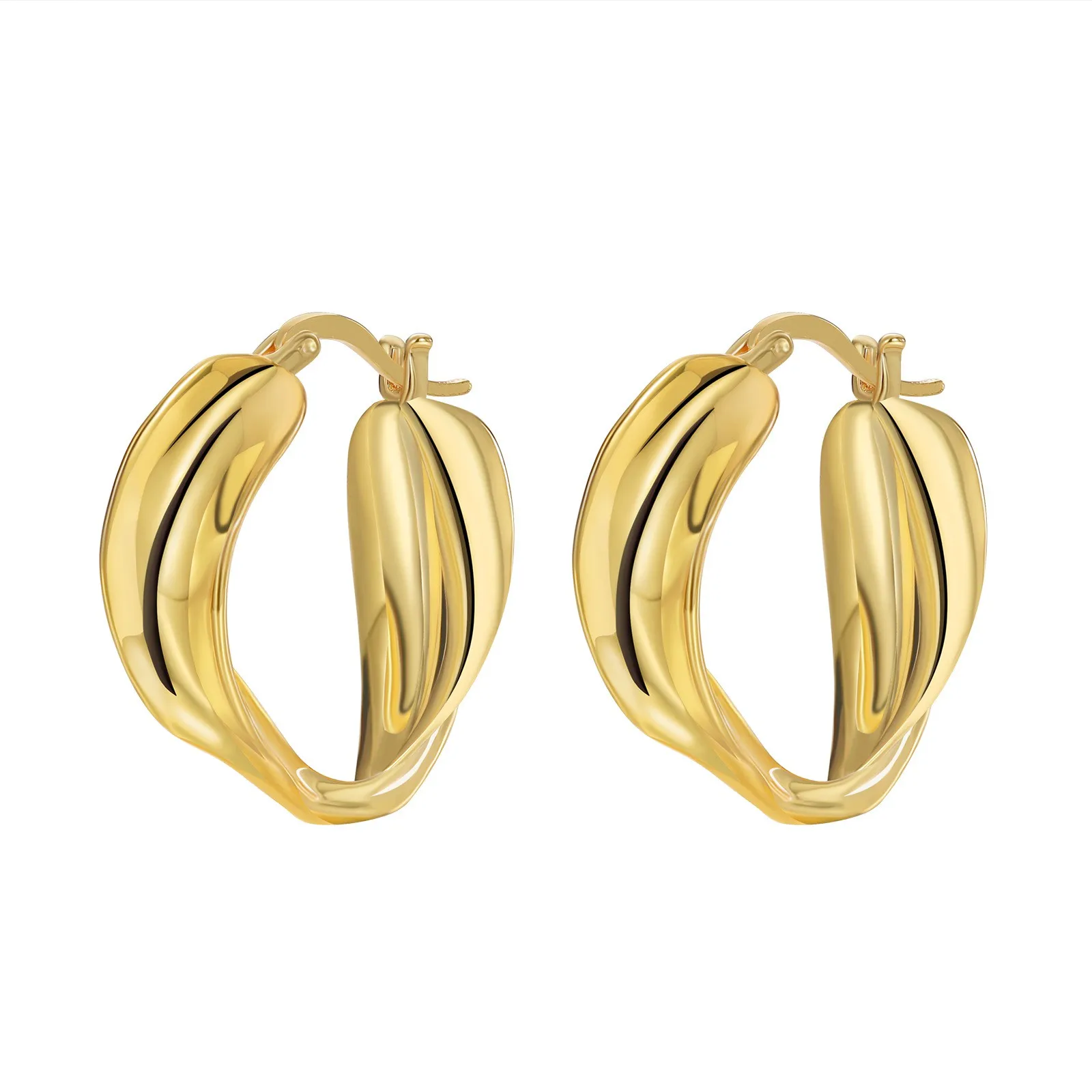 

Chunky Gold Color Twisted Hoop Earrings Fashion Trendy Double Line Twist Huggie Earring Jewelry Anniversary Valentine's Day Gift