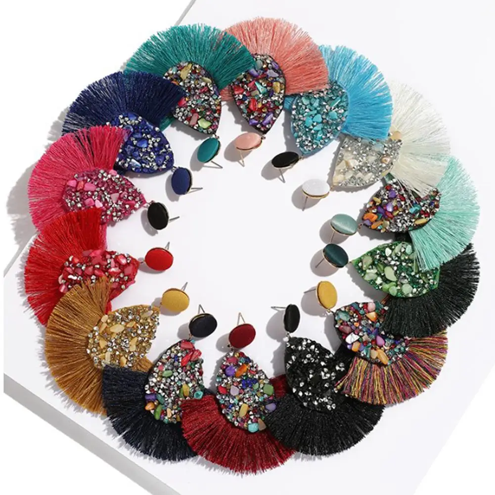 

New 14 Colors Tassel Earrings For Women Ethnic Round Drop Earrings Bohemia Fashion Jewelry Trendy Cotton Rope Fringe Long Dangle