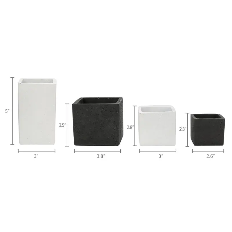 

A Modern Square Succulent Planter in a Set of 4 pcs Black and White Plant Cement Pots for Air Plants and Cactus Holder