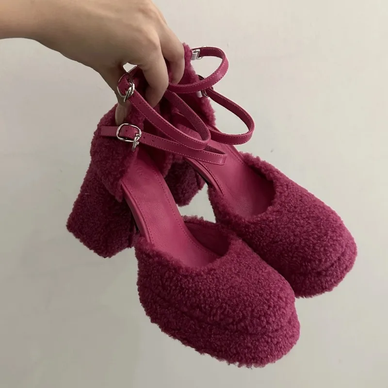 Fur High Heels Women Mary Janes Shoes Chunky Platform Shallow Pumps Shoes New Autumn Ankle Buckle Goth Heels Women Zapato Mujer
Fur High Heels Women Mary Janes Shoes Chunky Platform Shallow Pumps Shoes New Autumn Ankle Buckle Goth Heels Women Zapato Mujer
