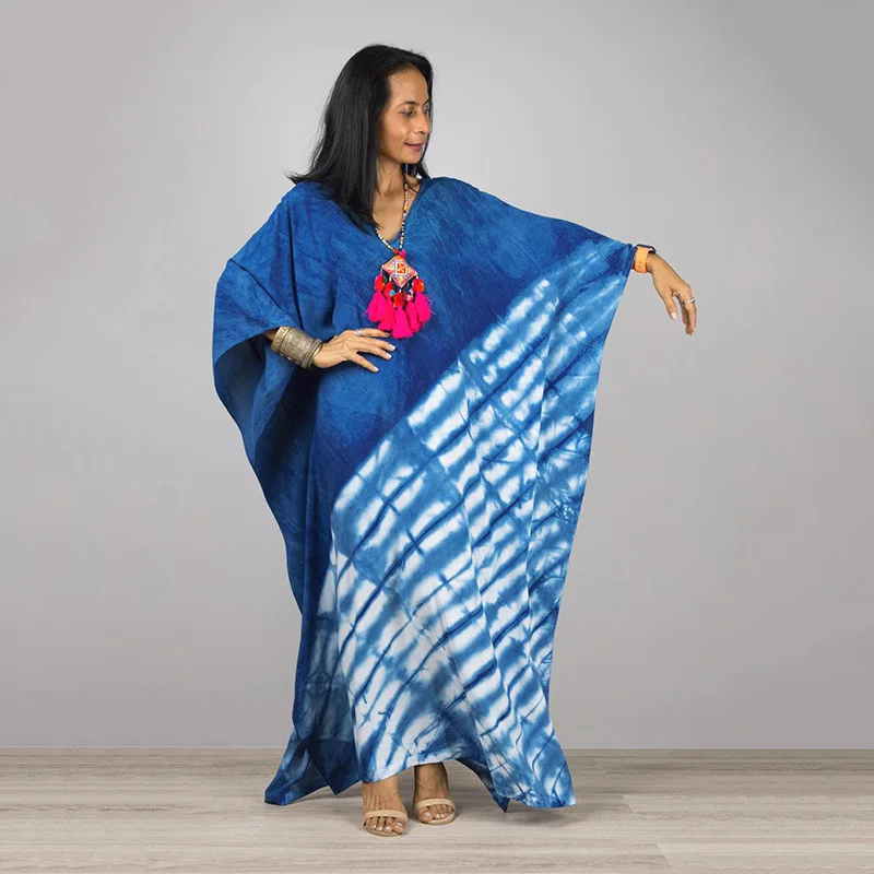 

Womens Tunic Cover-ups Beachwear Kaftan Maxi Dress Robe Sarong Caftan V-Neck Batwing Sleeve Beach Clothing