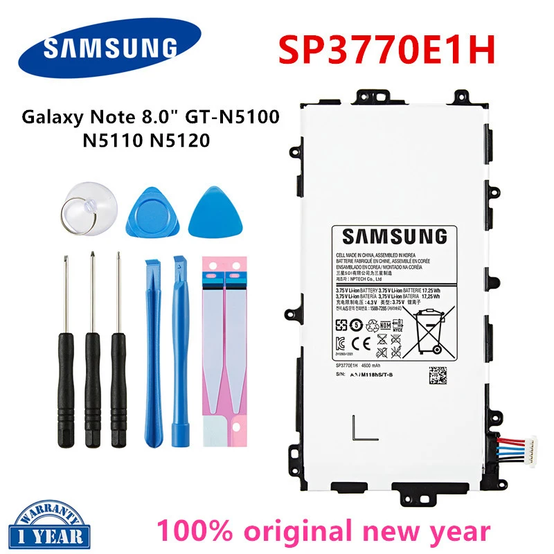 SAMSUNG Orginal Tablet SP3770E1H Battery 4600mAh For Samsung Galaxy Note 8.0" GT-N5100 N5110 N5120 SP3770E1H +Tools 
SAMSUNG Orginal Tablet SP3770E1H Battery 4600mAh For Samsung Galaxy Note 8.0" GT-N5100 N5110 N5120 SP3770E1H +Tools
