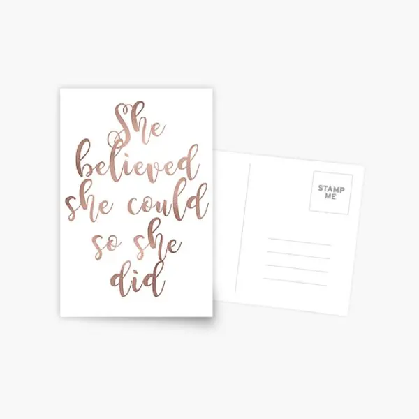 Открытка розовое золото, «она верила, что сможет так она», жизнь мальчиков, простая картина, в эстетике, современный подарок на память в поме...
