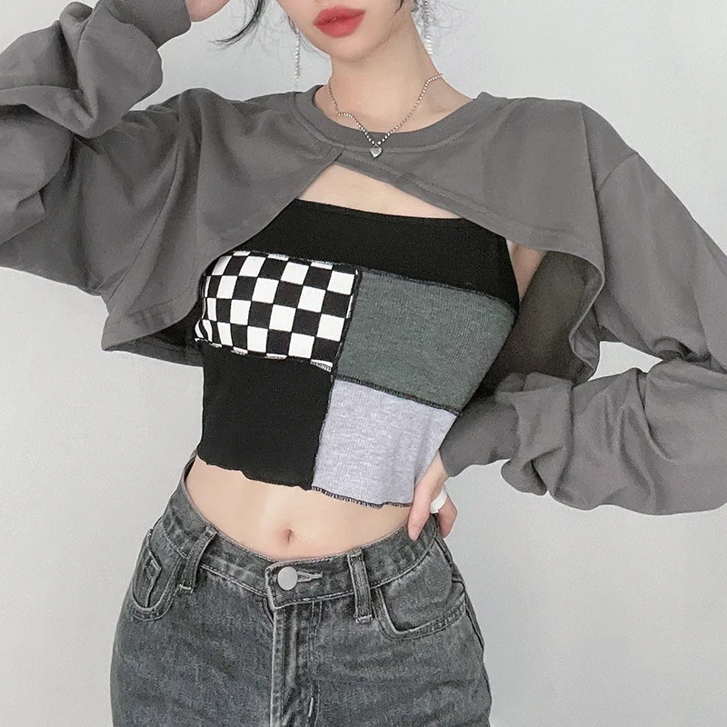Two-piece Suit Long-sleeved Y2k Shirt Loose Irregular Plaid Patchwork Woman Pullover + Crop Top High Street Women Clothing
Two-piece Suit Long-sleeved Y2k Shirt Loose Irregular Plaid Patchwork Woman Pullover + Crop Top High Street Women Clothing