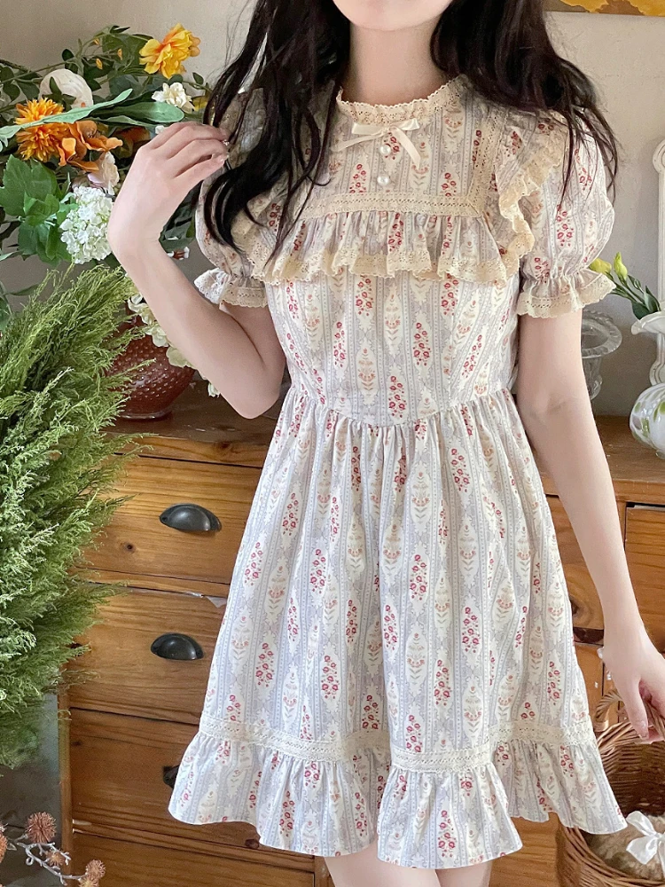 Floral Print French Vintage Dress Women Bow Lace Retro Sweet Mini Dress Female Holiday Ruffles Japanese Kawaii Dress 2023 Summer
Floral Print French Vintage Dress Women Bow Lace Retro Sweet Mini Dress Female Holiday Ruffles Japanese Kawaii Dress 2023 Summer