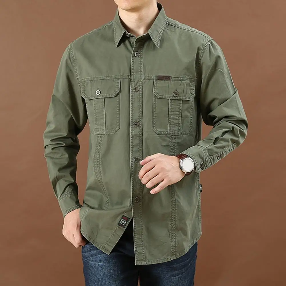 Trendy Spring Shirt All Match Colorfast Spring Shirt Pure Color Multi-pockets Men Shirt for Outdoor
Trendy Spring Shirt All Match Colorfast Spring Shirt Pure Color Multi-pockets Men Shirt for Outdoor