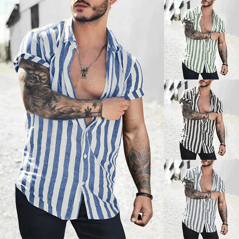 Man Stylish Button Blouse Summer Casual Tops Masculina Fashion Striped Men Shirts Short Sleeve
Man Stylish Button Blouse Summer Casual Tops Masculina Fashion Striped Men Shirts Short Sleeve