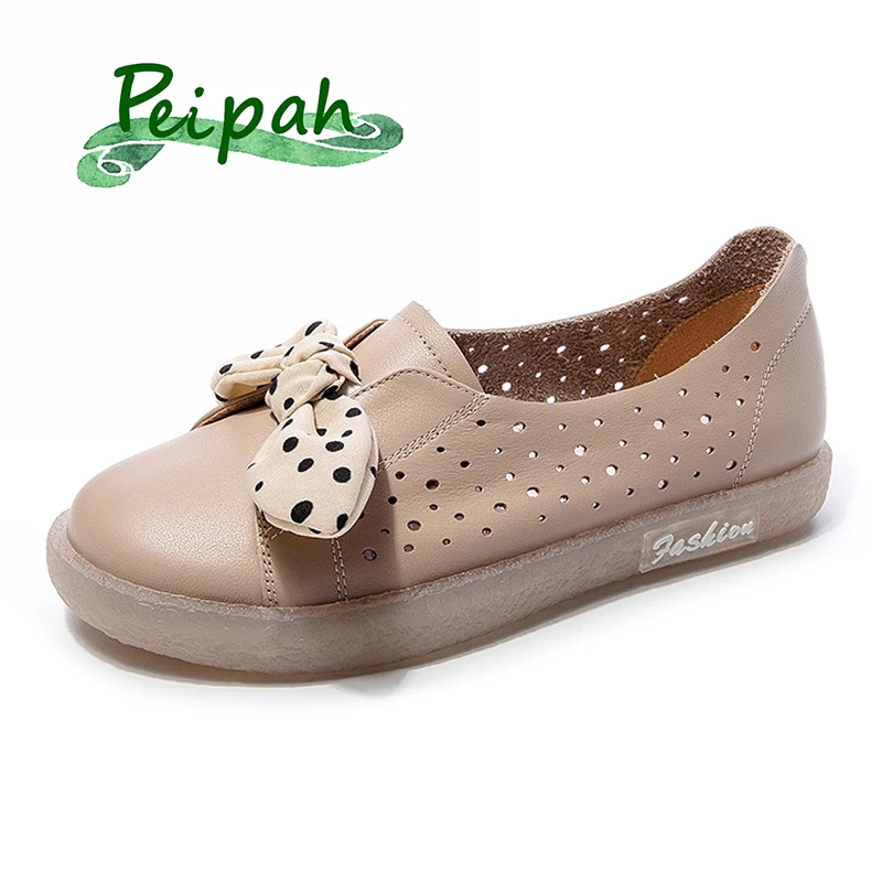 

PEIPAH New Summer Genuine Leather Shoes Woman Slip On Ballet Flats Female Shallow Loafers Casual Sweet Ladies Footwear Shoes