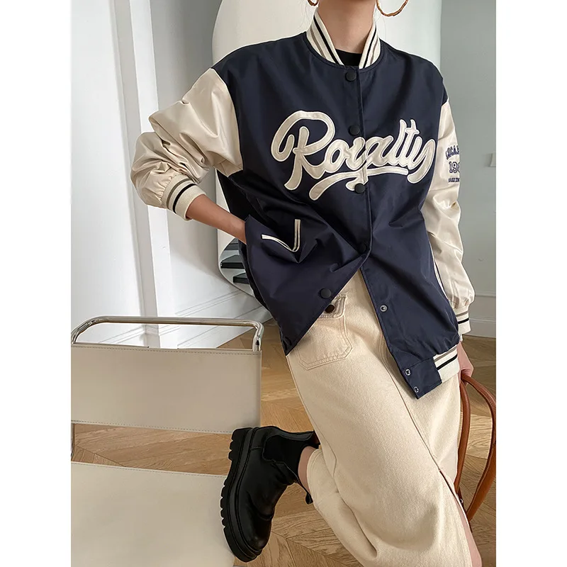 Loose Casual Letter Embroidery Women Coat Jacket Full Sleeves Patchwork JK Student Pockets Lady Basketball Clothing
Loose Casual Letter Embroidery Women Coat Jacket Full Sleeves Patchwork JK Student Pockets Lady Basketball Clothing