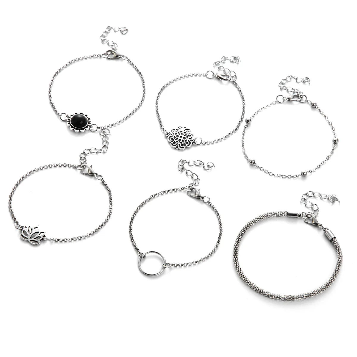 Bracelet Simple lotus lotus leaf round stone flower bead chain hollow circle 6-piece set bracelet
Bracelet Simple lotus lotus leaf round stone flower bead chain hollow circle 6-piece set bracelet